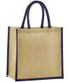 W477 Westford Mill Natural Starched Jute Mini Gift Bag Natural / Navy colour image
